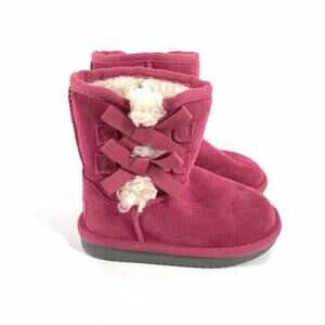 Koolaburra By Ugg Victoria Bow Short Faux Fur Lined Boots 9 Little Kid Dark Pink